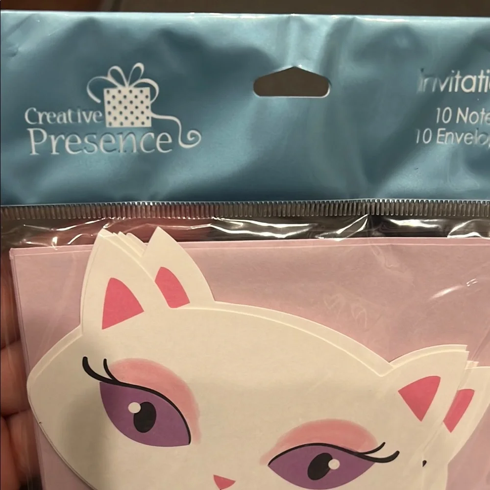 American Greetings Pink and White Cat Party Invitations